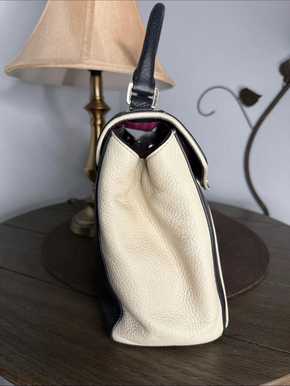 KATE SPADE Ivory & Black Colorblock Wesley Place Pebbled  Leather Handbag
